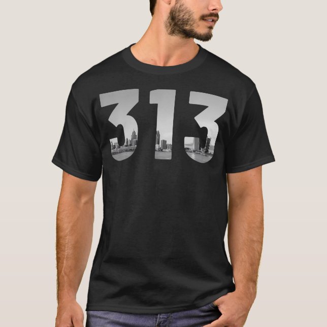Camiseta Detroit 313 Area Code Skyline Michigan Vintage (Anverso)
