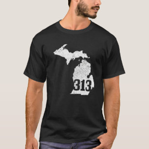 Camiseta Detroit 313 Código de área Michigan Mapa Vin del o