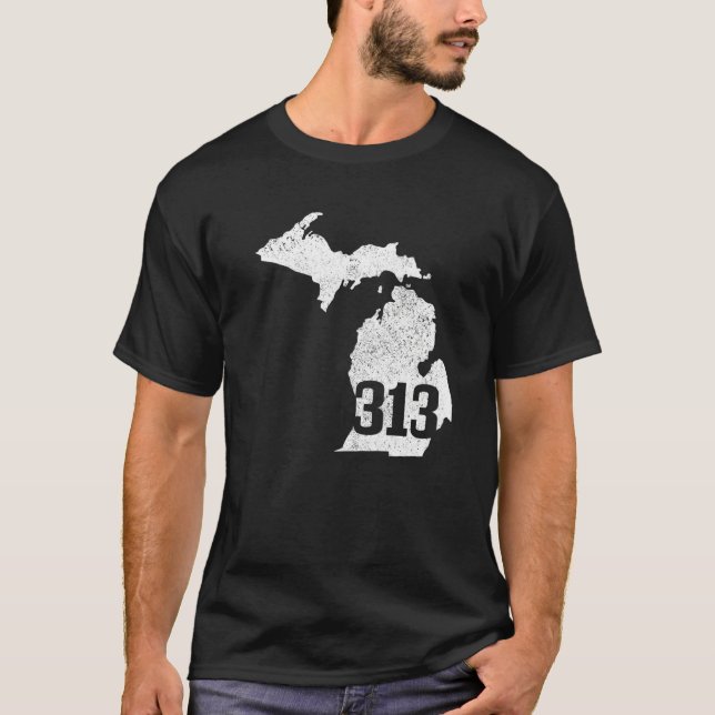 Camiseta Detroit 313 Código de área Michigan Mapa Vin del o (Anverso)