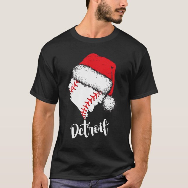 Camiseta Detroit Baseball Heart Santa Hat Merry Xmas (Anverso)