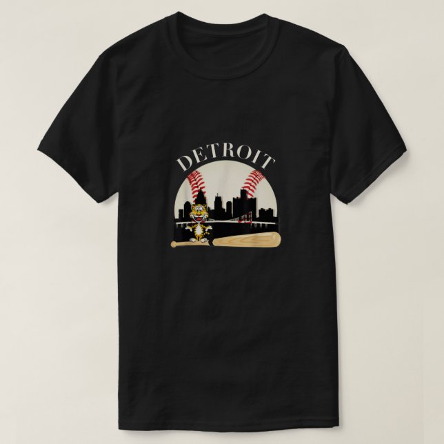 Camiseta Detroit Baseball Tiger Mascot Y Skyline Design0 (Diseño del anverso)