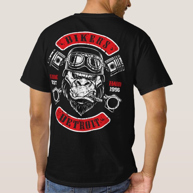 Camiseta Detroit Biker Motorcycle Gift Chopper Gorilla (Reverso)