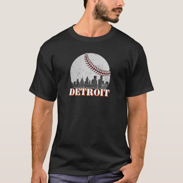 Camiseta Detroit Cityscape Detroit Baseball Skyline Retro V (Anverso)