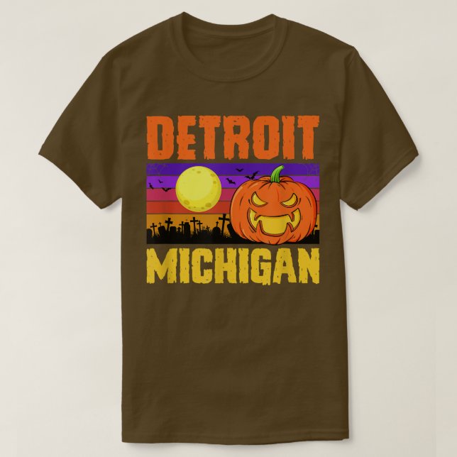 Camiseta Detroit Michigan Feliz Fiesta de Halloween ciudad  (Diseño del anverso)