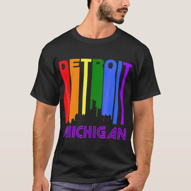 Camiseta Detroit Michigan LGBTQ Orgullo Gay Línea Arcoiris  (Anverso)