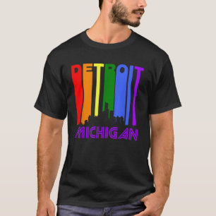 Camiseta Detroit Michigan LGBTQ Orgullo Gay Línea Arcoiris 