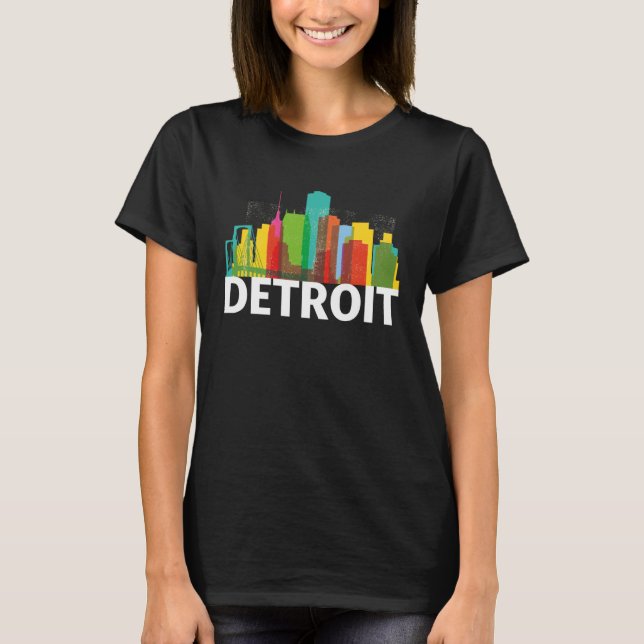 Camiseta Detroit Michigan USA Skyline Silhouette Outline Sk (Anverso)