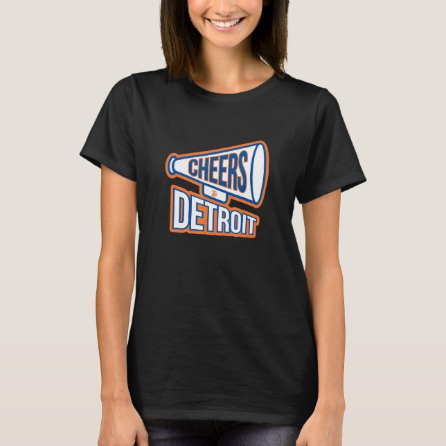 Camiseta Detroit Navy Blue And Orange Megaphone (Anverso)