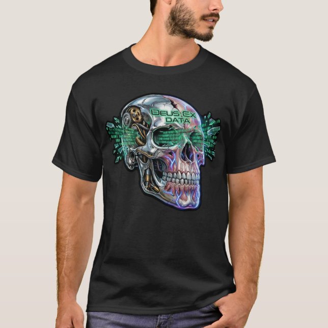 Camiseta Deus Ex Data – Cyberpunk Skull T-Shirt Design (Anverso)