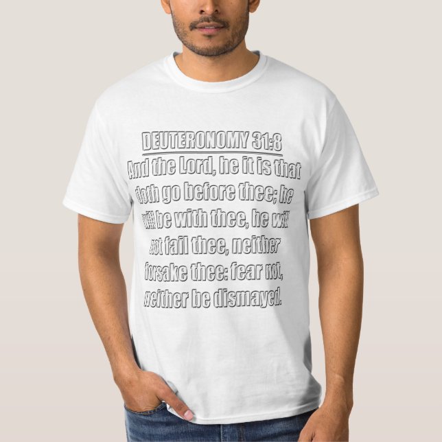 Camiseta Deuteronomio 31:8 Verso de la Biblia KJV (Anverso)