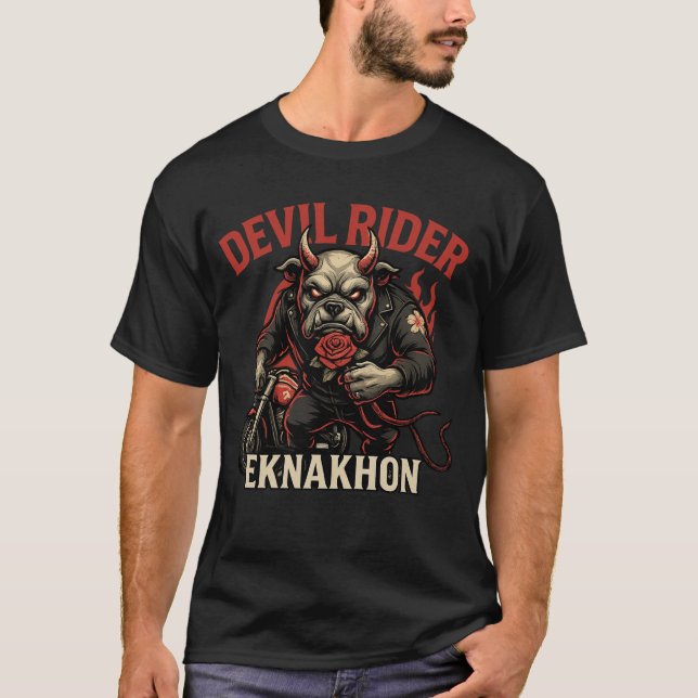Camiseta Devil Rider – Demon Bulldog Biker Tee by EKNAKHON (Anverso)