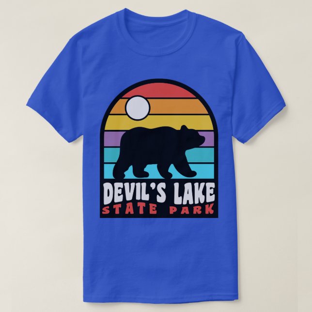 Camiseta Devils Lake State Park Wisconsin Retro Sunset Bear (Diseño del anverso)