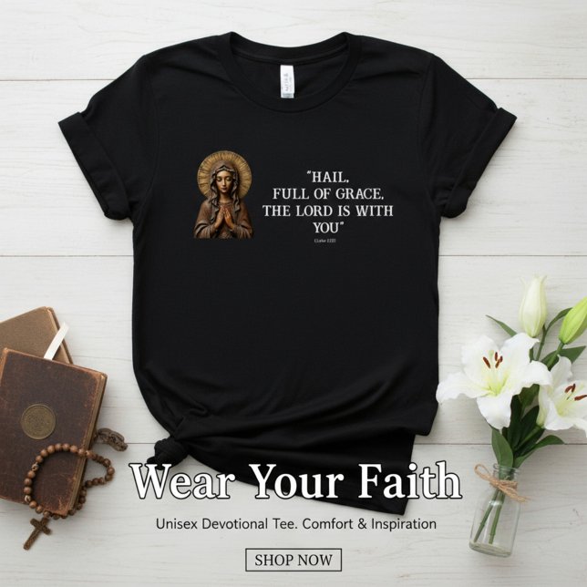 Camiseta Devoción Tallada María de Madera (Subido por el creador)