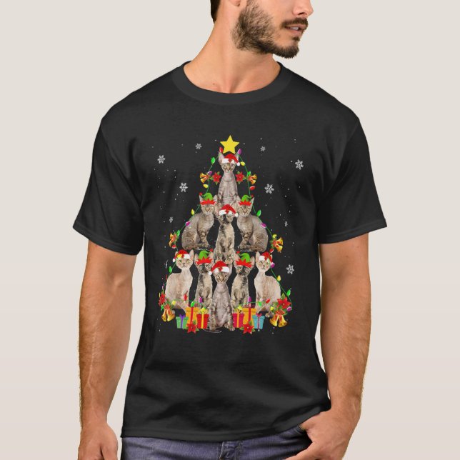 Camiseta Devon Rex Cat Árbol de Navidad Funny Devon Rex Lov (Anverso)