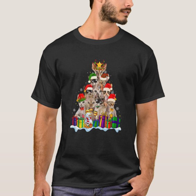 Camiseta Devon Rex Cat Christmas Santa Hat  Xmas Tree Pajam (Anverso)