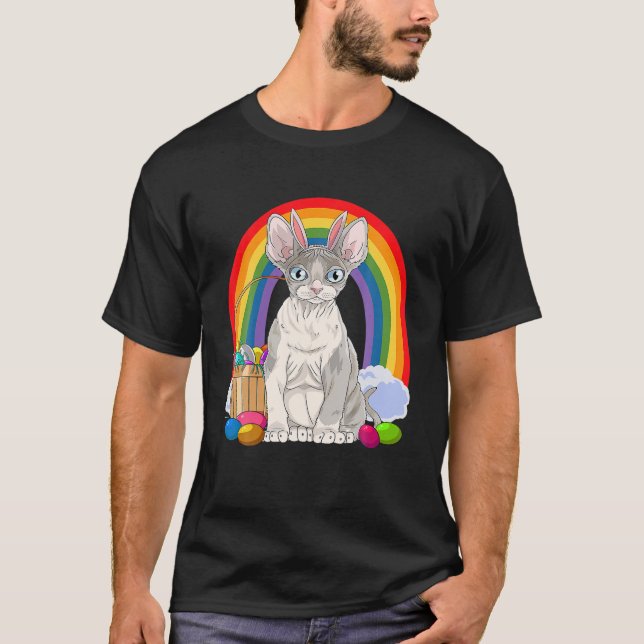 Camiseta Devon Rex Cat Feliz Eggys de Pascua Bunny (Anverso)