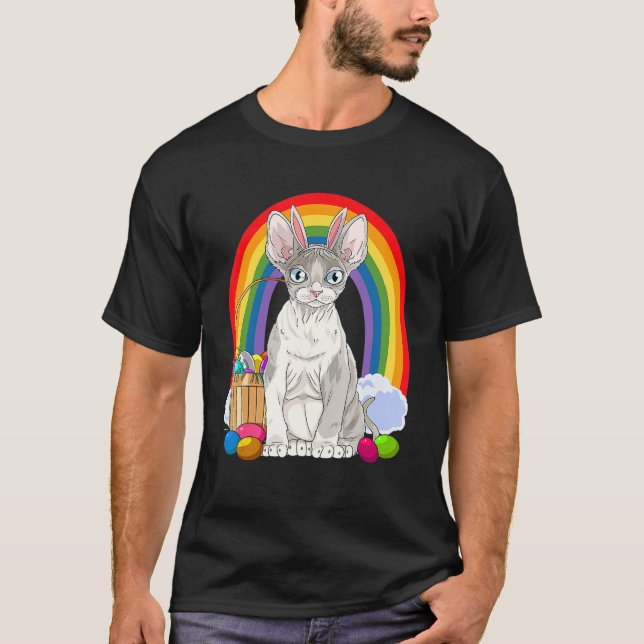 Camiseta Devon Rex Cat Feliz Eggys de Pascua Bunny (Anverso)
