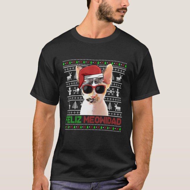Camiseta Devon Rex Cat Feliz Meowidad Funny Navidades (Anverso)