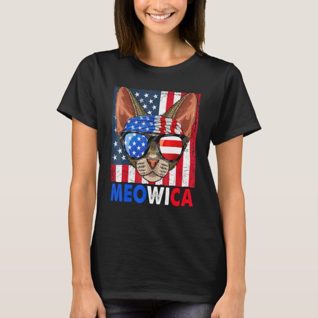 Camiseta Devon Rex Cat Meowica 4 De Julio Con Ame De Gafas (Anverso)
