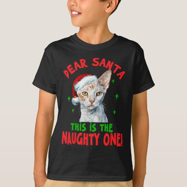 Camiseta Devon Rex Cat Navidades Querido Papá Noel Esto Es  (Anverso)
