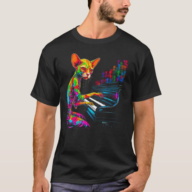Camiseta Devon Rex Cat Piano (Anverso)