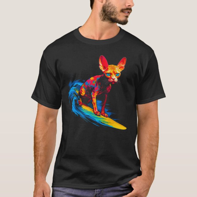 Camiseta Devon Rex Cat Surf (Anverso)