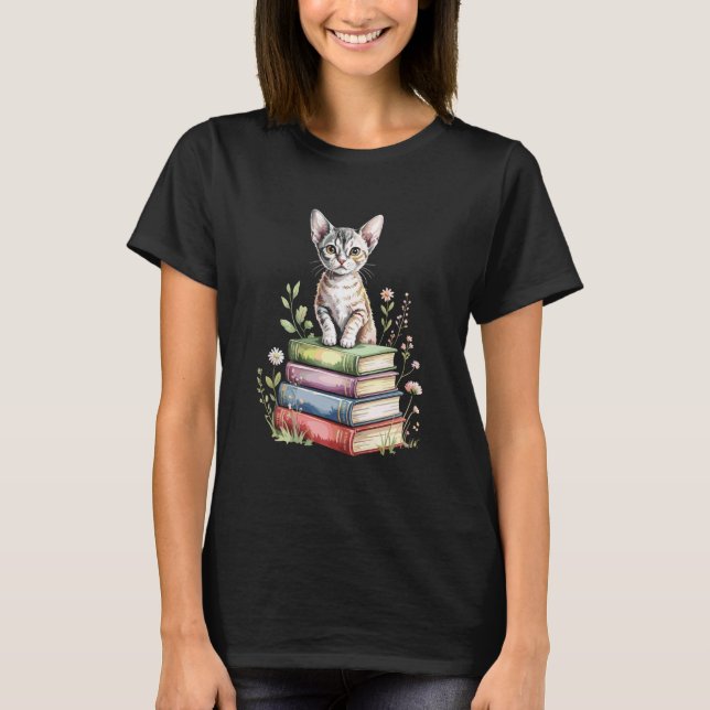 Camiseta Devon Rex Libros Flores Gusanos de Libros Pixi (Anverso)
