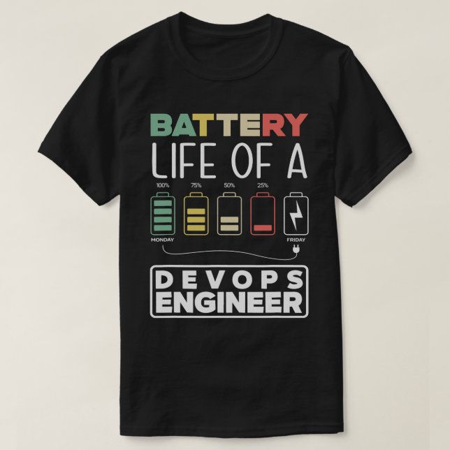 Camiseta DevOps Engineer Batería Vida útil Cloud Computing (Diseño del anverso)