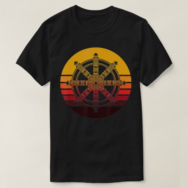 Camiseta Dharma budista hindú sánscrita de Retro Dharmachak (Diseño del anverso)