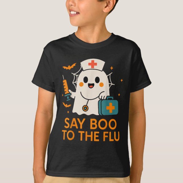 Camiseta Di Boo A La Enfermera De La Gripe Vacuna De Hallow (Anverso)