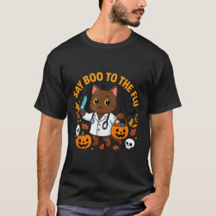 Camiseta Di Boo a la Gripe Enfermera Bonita Gato Halloween 