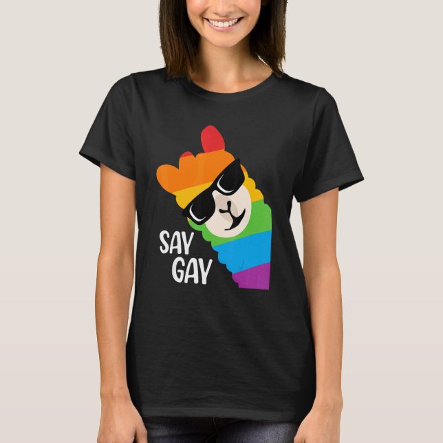 Camiseta Di Gay Llama Gafas de Sol Lgbt Bandera Arcoiris Or (Anverso)