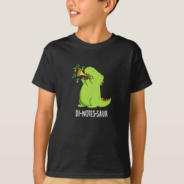 Camiseta Di-notes-saur Funny Dinosaur Pun Dark BG (Anverso)