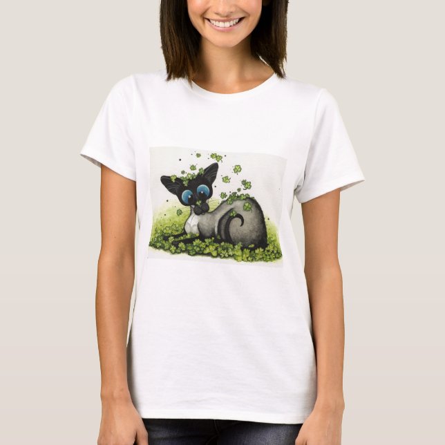 Camiseta Día afortunado del St Patricks del trébol del gato (Anverso)