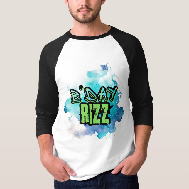 Camiseta Día B (Cumpleaños) Rizz Verde Y Azul Monocromático (Anverso)
