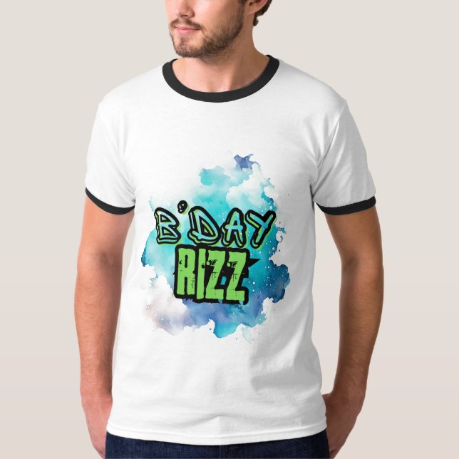 Camiseta Día B (Cumpleaños) Rizz Verde Y Azul Monocromático (Anverso)