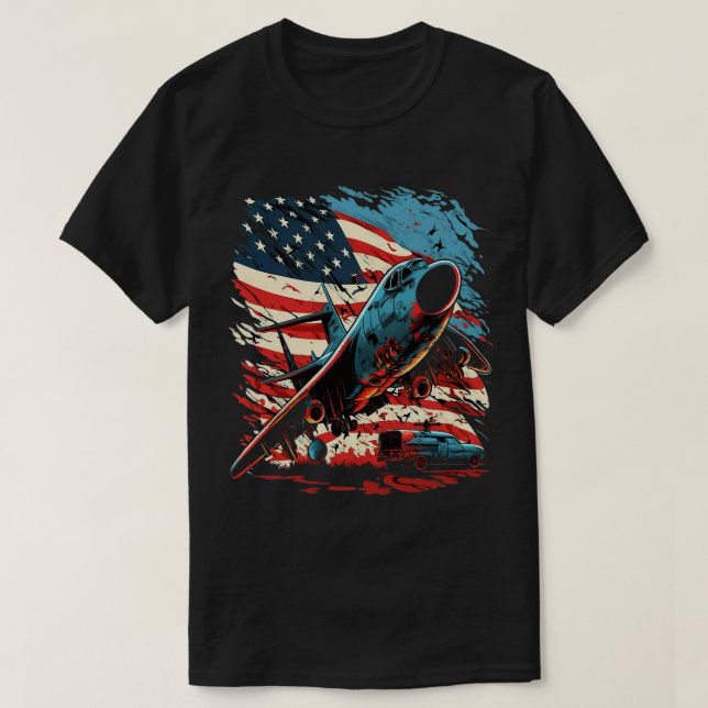 Camiseta Día conmemorativo Avión militar USA Bandera estado (Diseño del anverso)