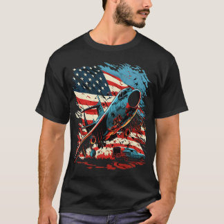 Camiseta Día conmemorativo Avión militar USA Bandera estado