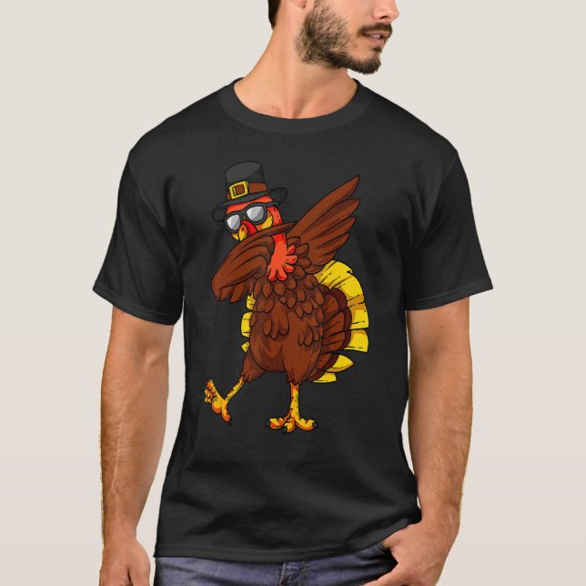 Camiseta Día de Acción de Gracias Dabbing Turco Peregrinos  (Anverso)