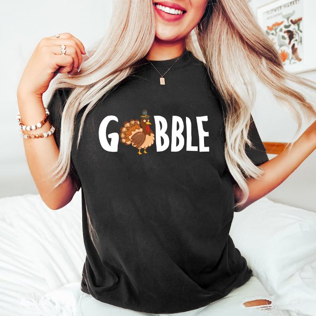 Camiseta Dia de Acción de Gracias de la Caída Blanca de Tur (Cute Gobble Turkey White Fall Thanksgiving T-Shirt)