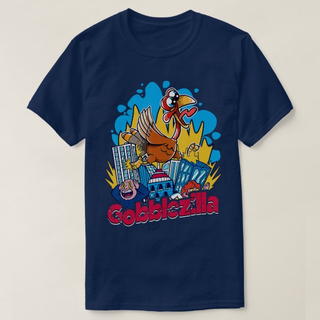 Camiseta Día de Acción de Gracias de Turquía Gobblezilla 2 (Diseño del anverso)