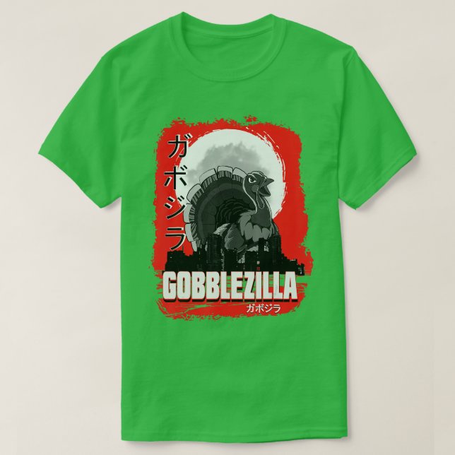 Camiseta Día de Acción de Gracias de Turquía Gobblezilla 3 (Diseño del anverso)