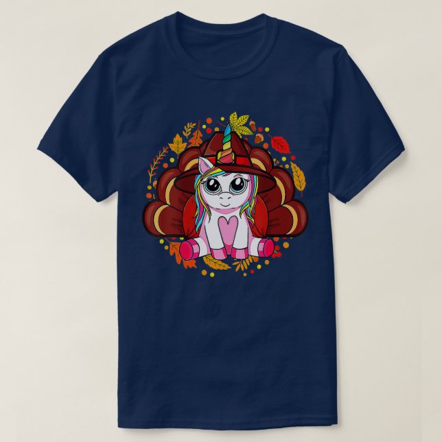 Camiseta Día De Acción De Gracias De Unicornio Para Chicas  (Diseño del anverso)