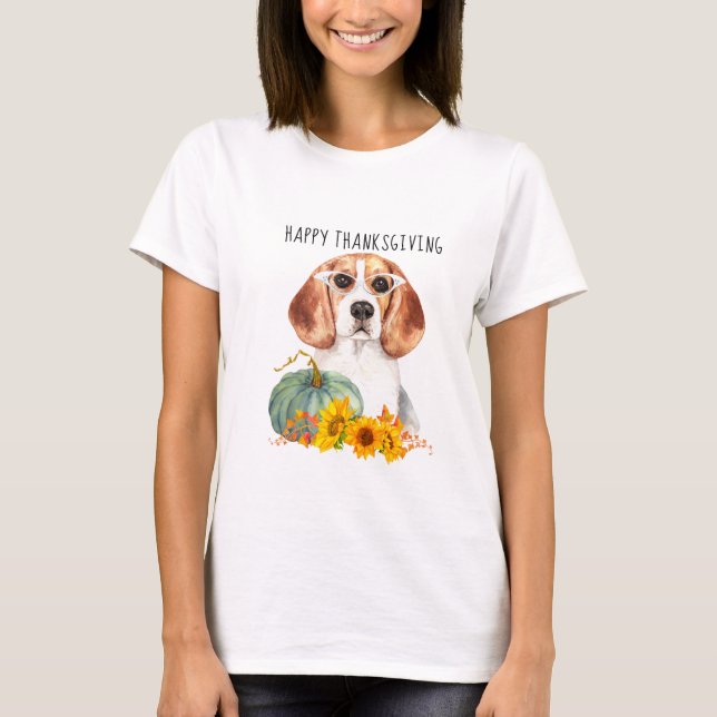 Camiseta Día de Acción de Gracias Hipster Beagle Personaliz (Anverso)
