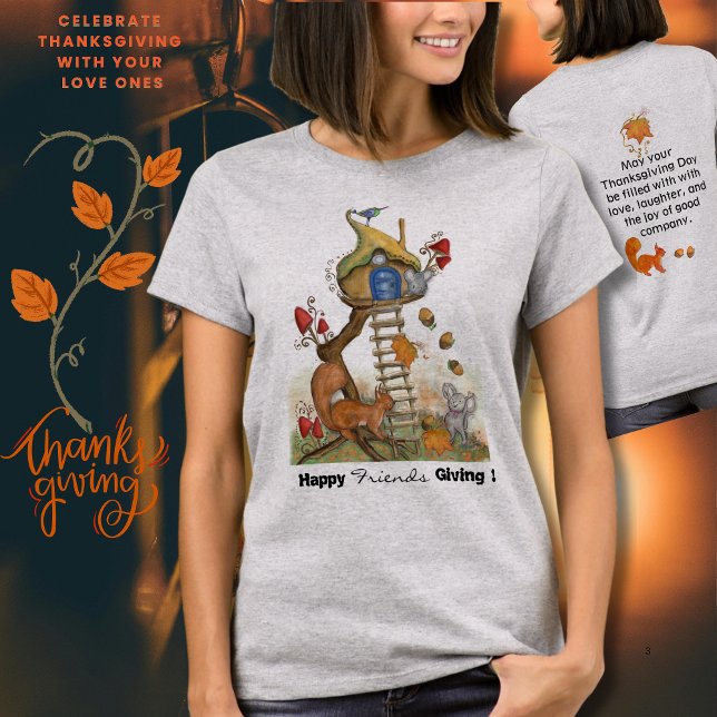 Camiseta Día de Acción de Gracias por la madera caprichosa  (Whimsical Woodland Thanksgiving - Squirrel & Mouse T-Shirt)