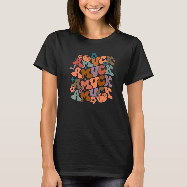 Camiseta Día de Acción de Gracias Retro Groovy Amuck Pumpki (Anverso)
