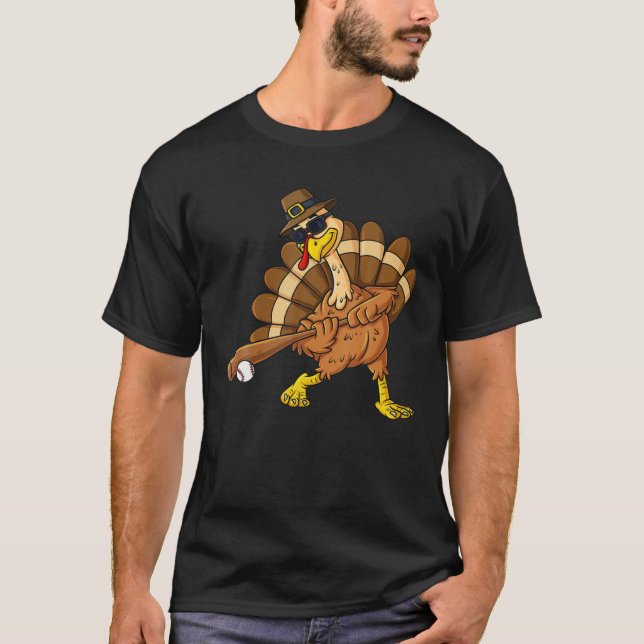 Camiseta Día de Acción de Gracias Turquía balancín de béisb (Anverso)