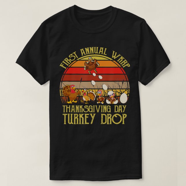 Camiseta Día de Acción de Gracias Turquía cae primer WKRP a (Diseño del anverso)
