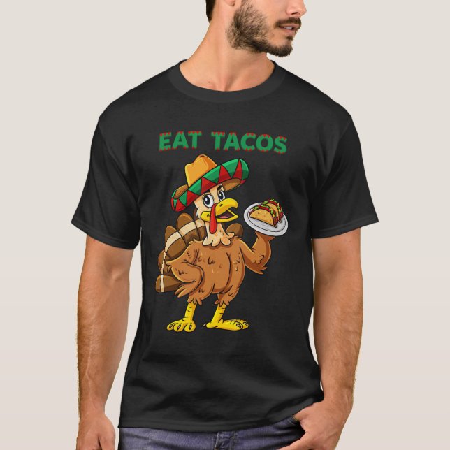 Camiseta Día de Acción de Gracias Turquía come tacos sombre (Anverso)