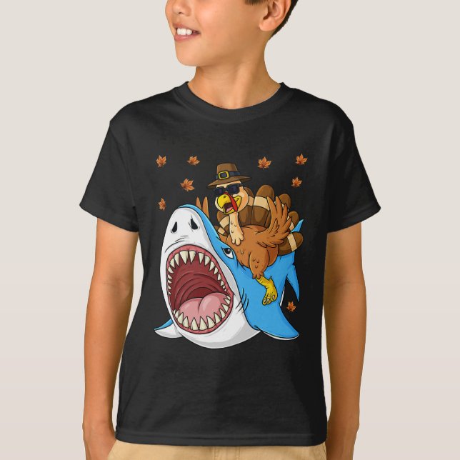 Camiseta Día de Acción de Gracias Turquía monta tiburones n (Anverso)